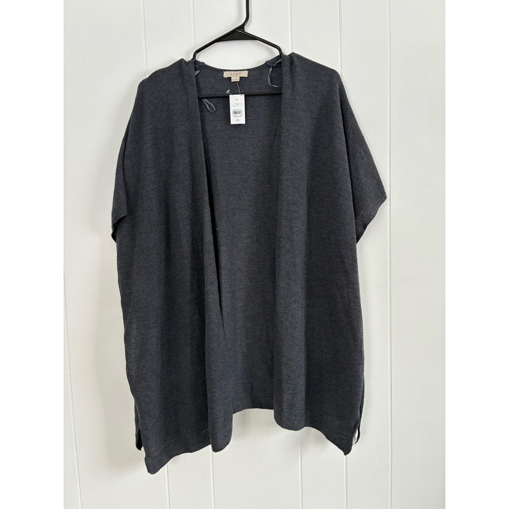 NWT LOFT Women's Charcoal Gray Knit Open‎ Front Cardigan Poncho Sweater M L